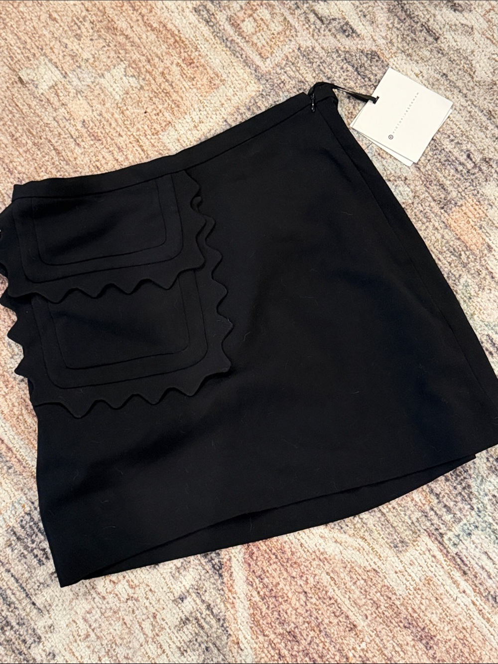 Victoria Beckham Black Mini Skirt with Scalloped Pocket Layers